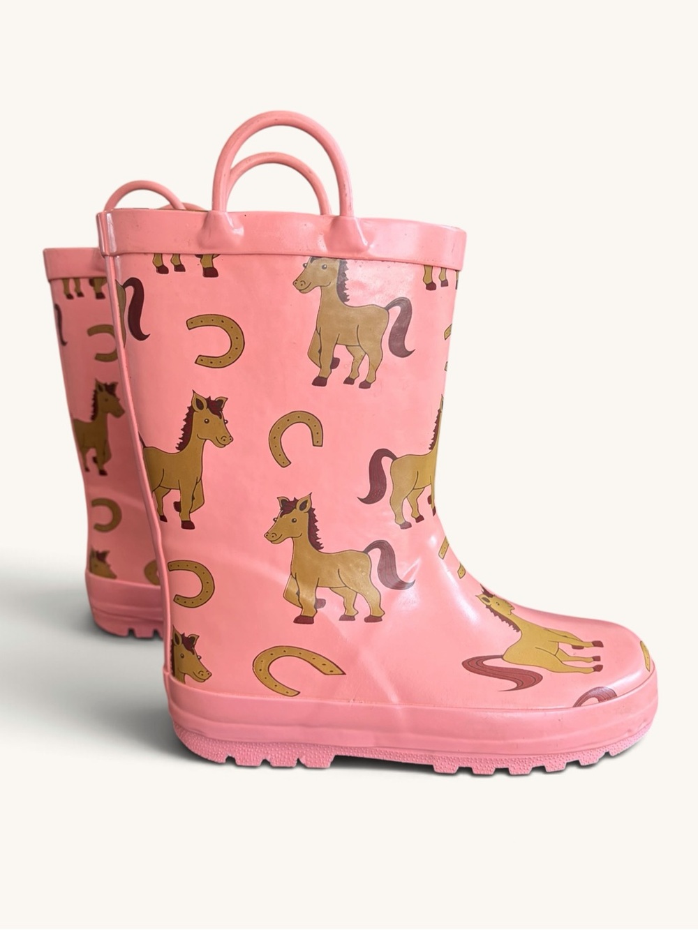 Girls' Pink Horse Print Waterproof Rain Boots